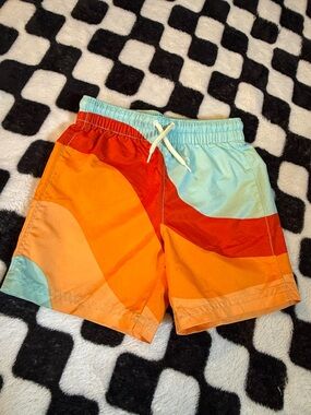 Old Navy Light Blue, Orange & Red Kids Swim Trunks